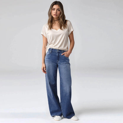 High Waist Straight Leg Jeans for Women New Style Cross-Border High Waist Slim Fit Long Jeans Trendy Women's Denim Pants