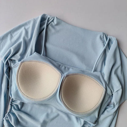 Yoga Clothes Women Sports Tops Fixed Chest Pads Mesh Splicing Slimming Long Sleeves Fashionable Running Training Fitness Clothes