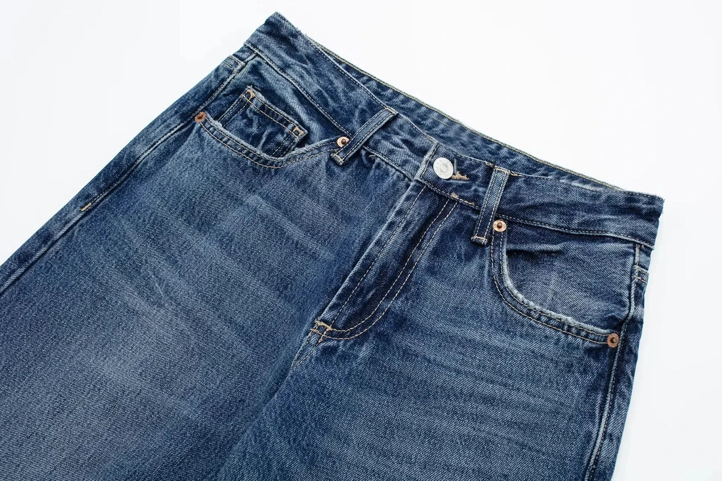 HH Female Fashion Denim Jeans Loose Solid Long Pants With Gradient All Match Streetwear Mujer Casual Baggy Chic Trousers