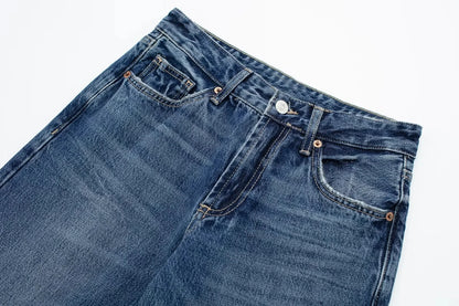 HH Female Fashion Denim Jeans Loose Solid Long Pants With Gradient All Match Streetwear Mujer Casual Baggy Chic Trousers