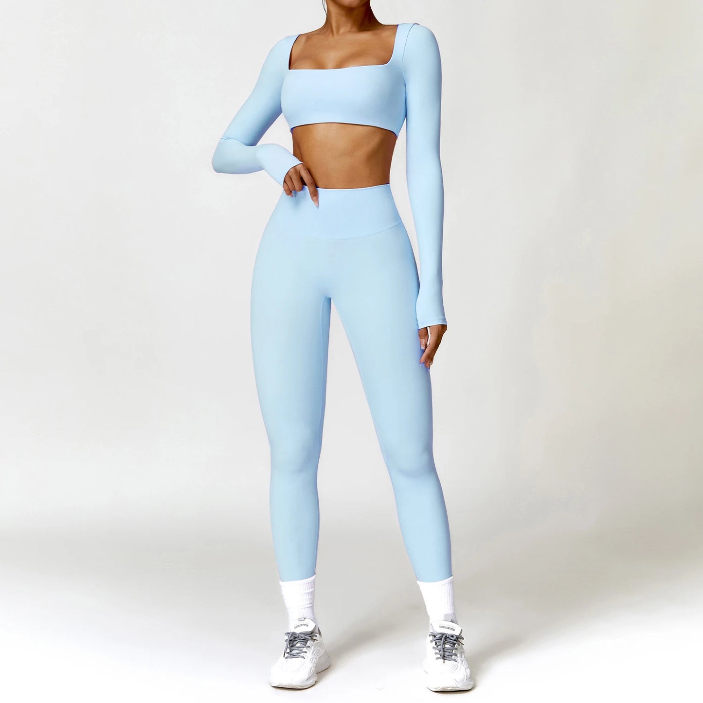 Yoga Clothes 2PCS Gym Set Sports Shorts Set Women Long Sleeved High Waist Shorts Fitness Suit Running Workout Tracksuit XP133