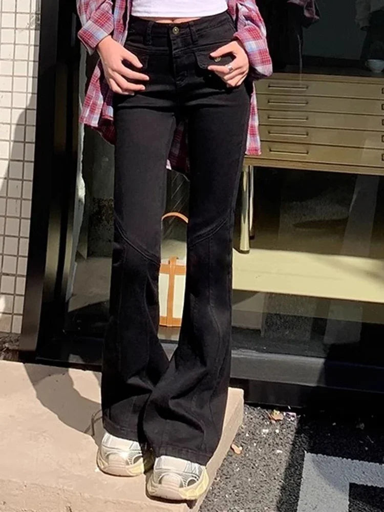 Woman New High Waist Fashion Flare Jeans Female Slim Fit Designer Denim Bell Bottom Pants Girls Retro Blue Black Gray Trousers