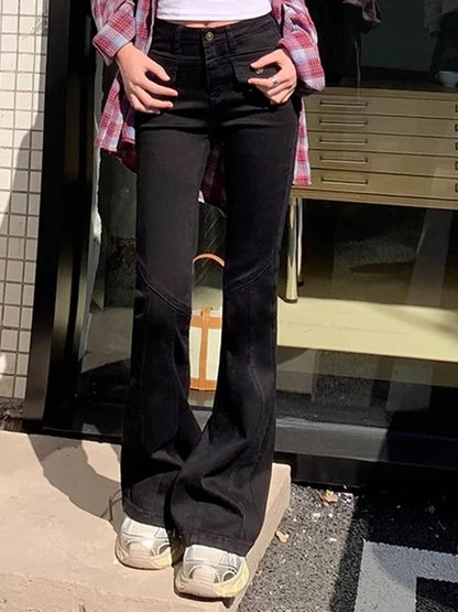 Woman New High Waist Fashion Flare Jeans Female Slim Fit Designer Denim Bell Bottom Pants Girls Retro Blue Black Gray Trousers