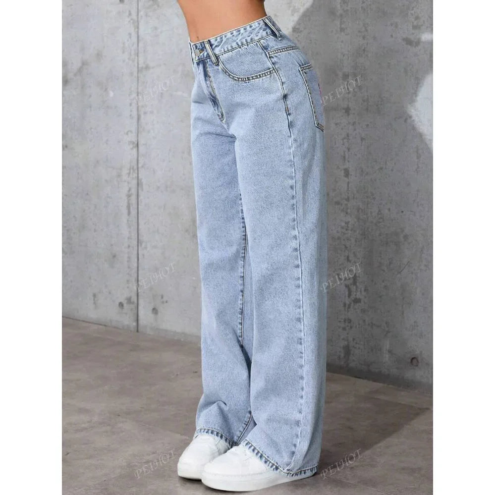 Women's High Waist Straight Leg Jeans plus Size Loose Casual Autumn Pants Sweet And Spicy Style 2025