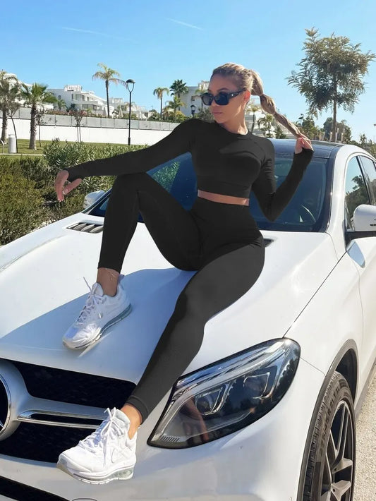 Yoga Clothes 2 Piece Set Women Long Pants Workout Suit Stretchy Soft for Gym Running