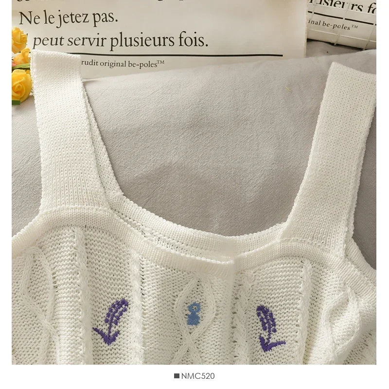 ITOOLIN Women Flower Embroidery Crop Tops Knitted Casual Tube Tops Casual Ribbed Cute Tops Women Summer Cute Crop Tops 2024