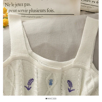 ITOOLIN Women Flower Embroidery Crop Tops Knitted Casual Tube Tops Casual Ribbed Cute Tops Women Summer Cute Crop Tops 2024