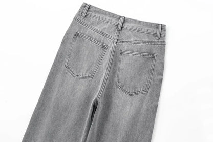 ETJ Wide-leg high-waisted jeans  women's classic everything with five pockets washed soft comfortable ultra-long jeans6045022