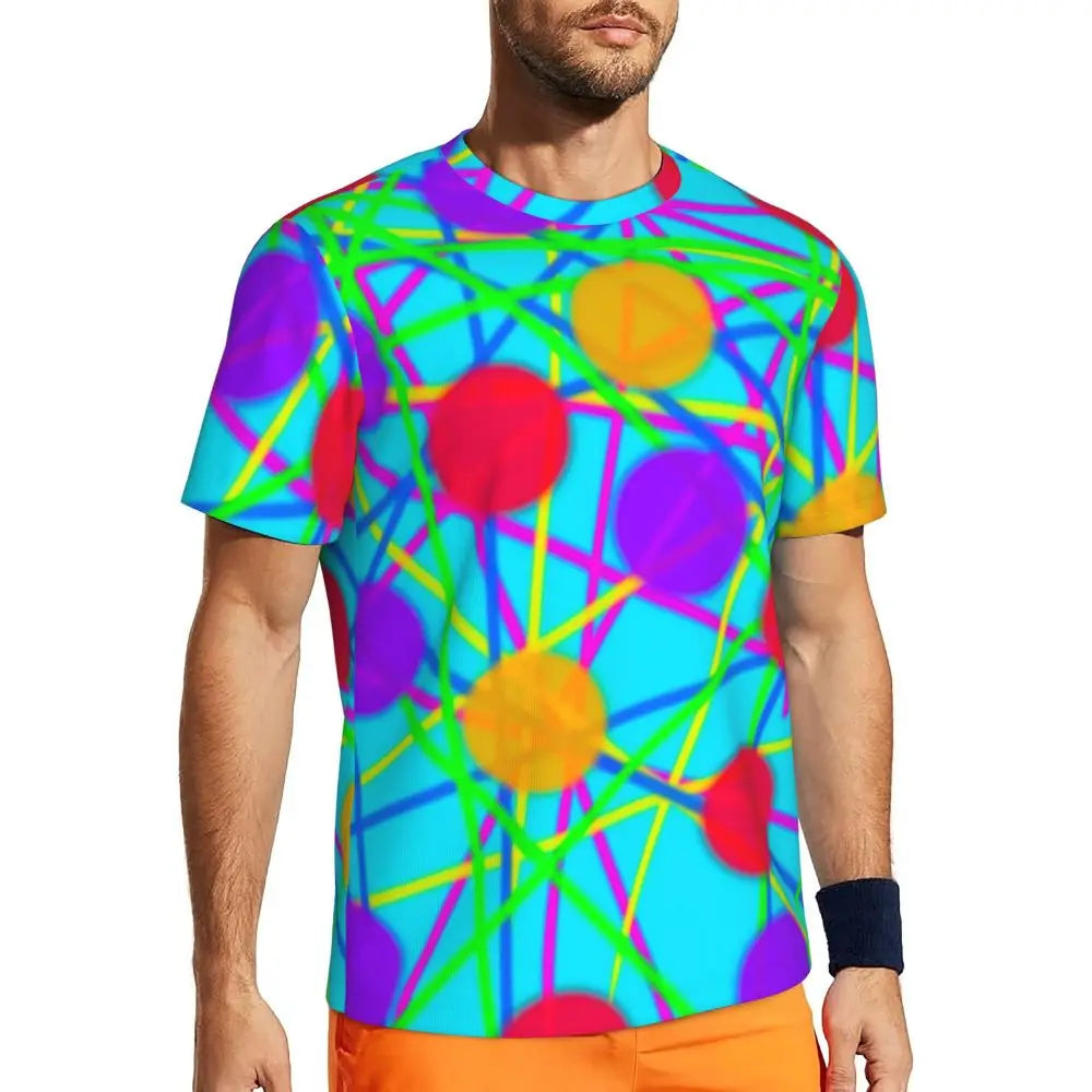 Gym T Shirt For Mens Retro Dots And Stripes T Shirts Fashion Blue Line Design Summer Tees O Neck Basic Graphic Clothes Plus Size