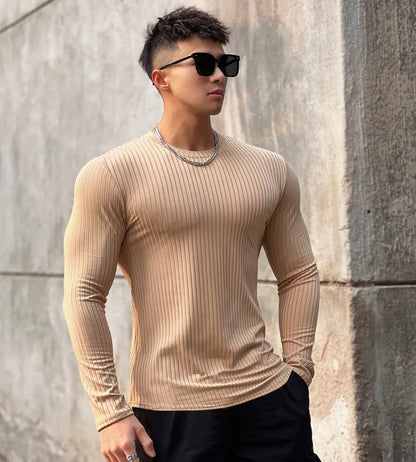 Gym Fitness T-shirt Men Casual Long Sleeve Skinny Shirt Male Bodybuilding Tees Tops Running Sports Quick Dry Training Clothing