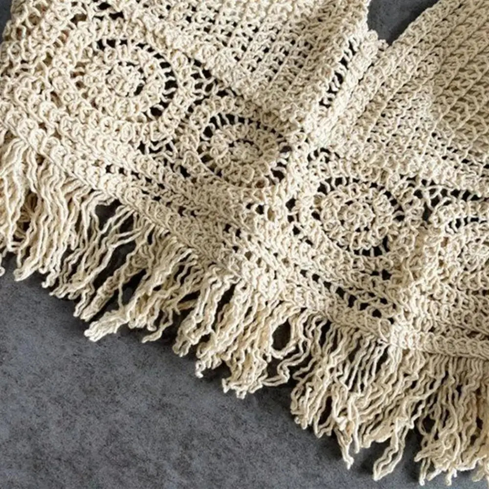 Women Summer Beach Boho Crop Tops Sexy Y2K Knitted Backless Hollow Out Tank Tops Crochet Tassels Hem Halter Bras Bustier Top