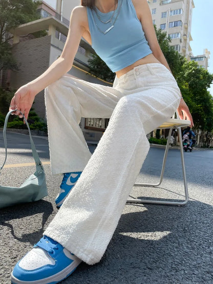 Ripped Jeans for Women Casual Streetwear New Spring Autumn High Waist Straight Leg Pants Fashion White Blue Denim Trousers