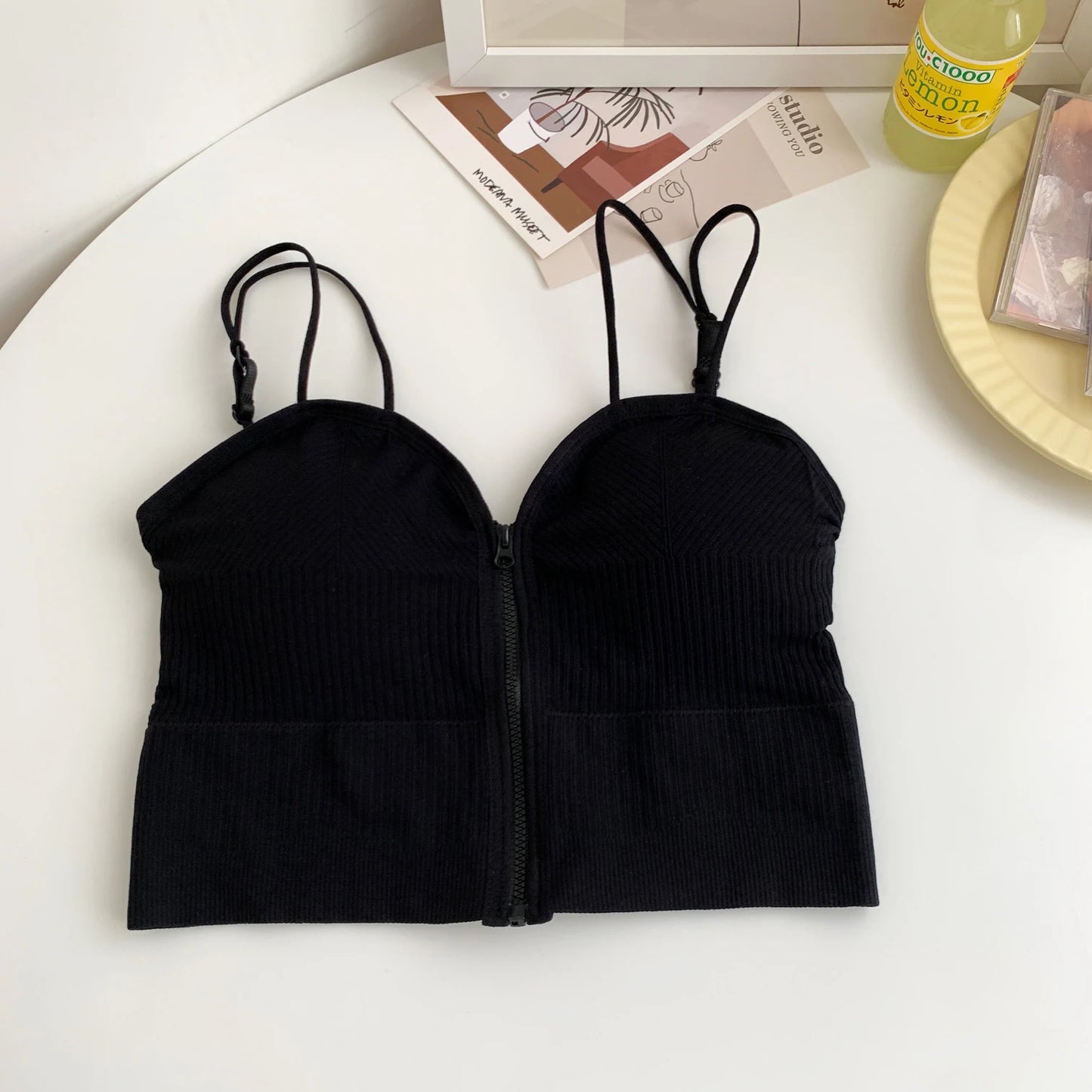 HELIAR Ziper Fly Crop Tops Wish Padded Underwear Tube Tops Women Cottons Crop Tops Basic Tops Women Basic Crop Tops 2025 Summer