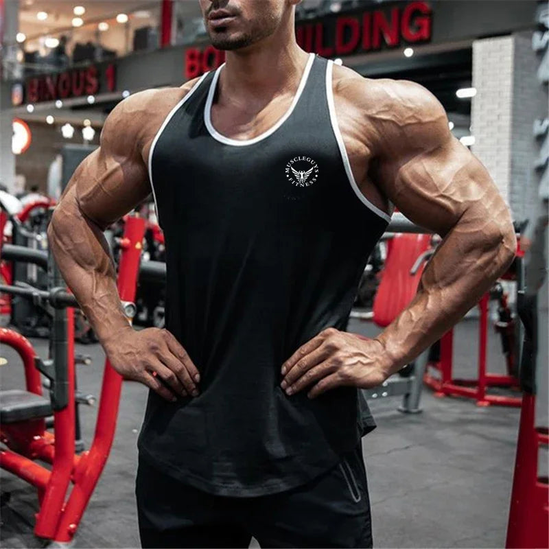 Gym Bodybuilding Sports T-shirt Workout Muscle Vest Fitness Cotton Breathable Sleeveless T-shirt Men Training Tank Tops
