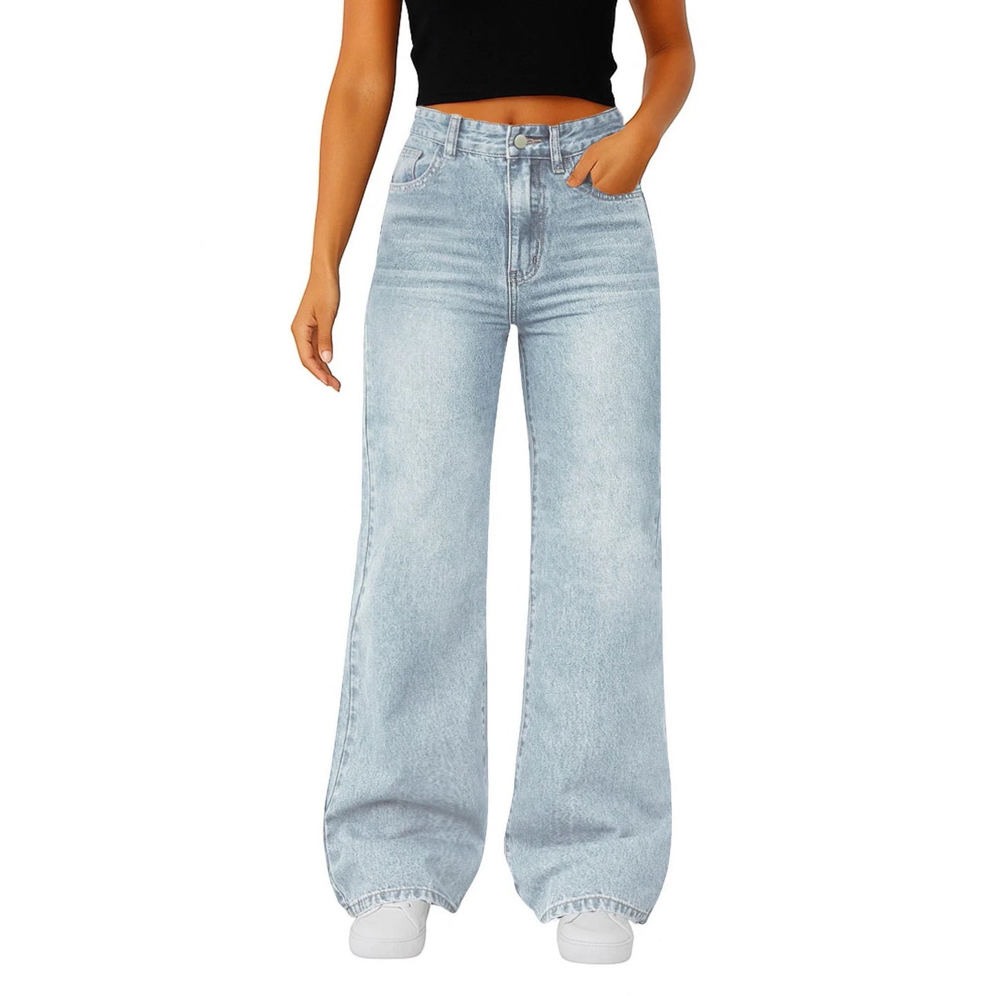 Women Fashion Popular Denim Trousers Minimalist Solid Color Straight Jeans Female Soft Comfortable Daily Office Leisure Pants