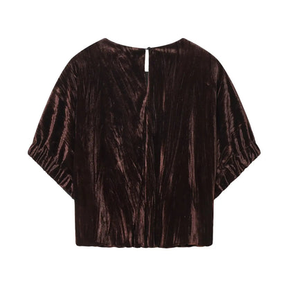 Women Top 2025 New Fashion Velvet Elegant Vest Tops For Women Short Sleeve Commuting Personality Short Top Casual Waistcoat