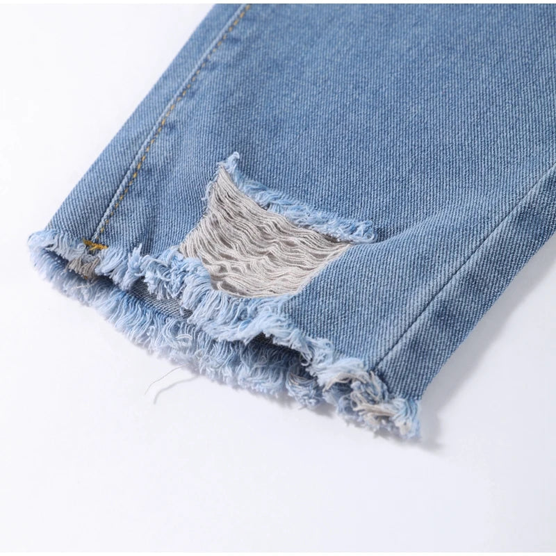 Casual Straight Jeans Women High Waisted Washed Skinny Ripped Slim Denim Pants 2025 Autumn Fashion Trend Commute Lady Trousers