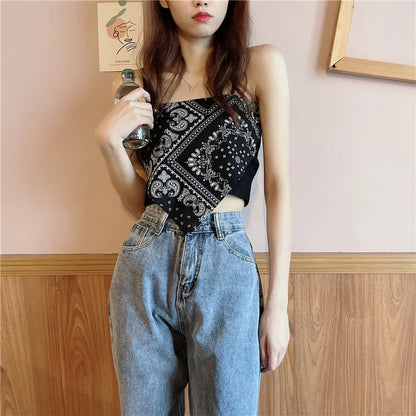 Woman Sexy Floral Tank Tops Women Corset Femme New Style Tanks Crop Camisole Fashion Knit Camis High Street Irregularity Vest