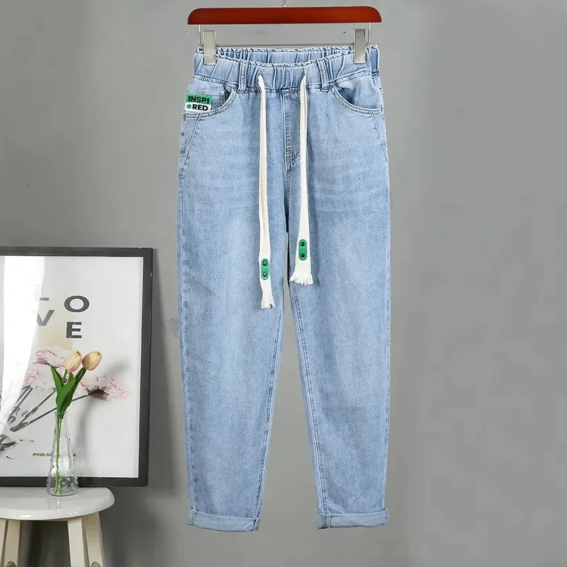 2025 Fashion Women's Jeans Spring Autumn Denim Harem Pants Loose Large-size Elastic-waist Vintage Casual Trousers Female Jeans