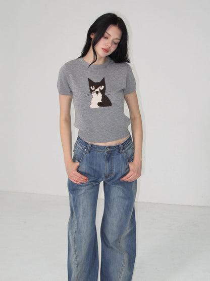 Vintage American-Style Washed Jeans for Women, Mid-Low Waist Design, Loose Wide-Leg, Height-Enhancing, Washed Blue Jeans, Paris Buckle Adjustable Three-Dimensional Arc-Shaped Knife-Cut Trousers