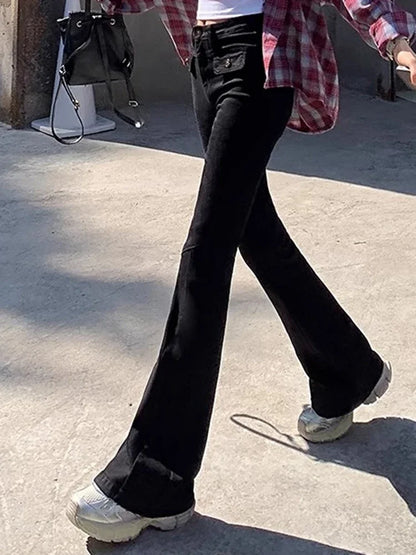 Woman New High Waist Fashion Flare Jeans Female Slim Fit Designer Denim Bell Bottom Pants Girls Retro Blue Black Gray Trousers