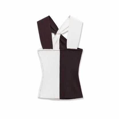 Women New Halter Tops Fashion Metal Decoration Crop Top Woman Sleeveless Knitted Short Tops For Women Sexy Party Top