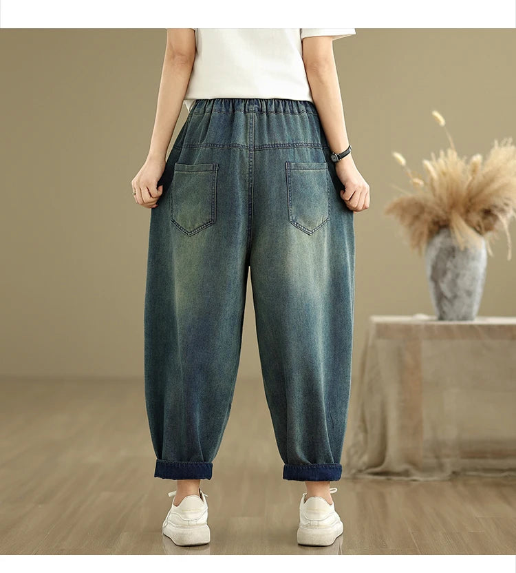 Oversized Jeans Spring Summer Pant Women Elastic High Waist Fashion Print Ladies Trousers Loose Woman Harem Pants