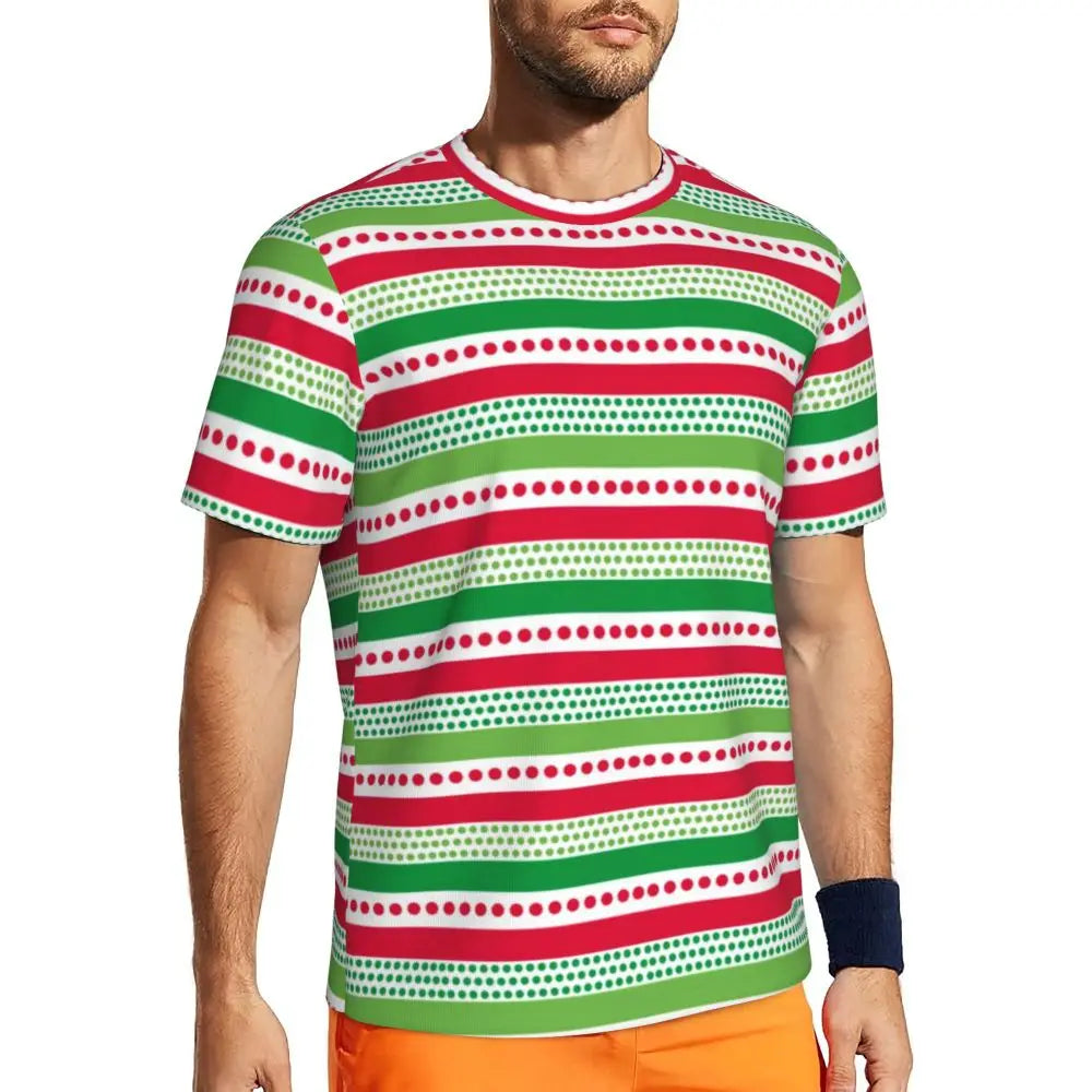 Gym T Shirt For Mens Retro Dots And Stripes T Shirts Fashion Blue Line Design Summer Tees O Neck Basic Graphic Clothes Plus Size