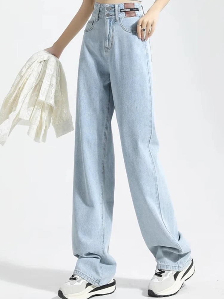 Female High Waist Wide Leg Jeans Women Y2k Denim Straight Leg Pants Girls Smoke Gray Retro Blue Light Blue Water Gray Trousers