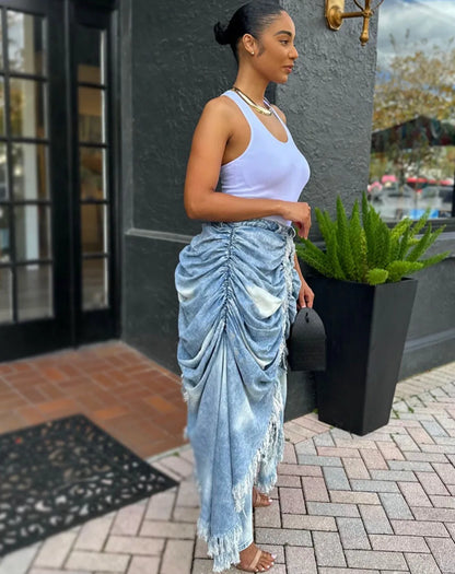 WTHT New Trendy Women Wrinkled Burr Edge Design Straight Jeans 2025 Winter Fashion High Waist Casual Denim Pants Female 1LS2770