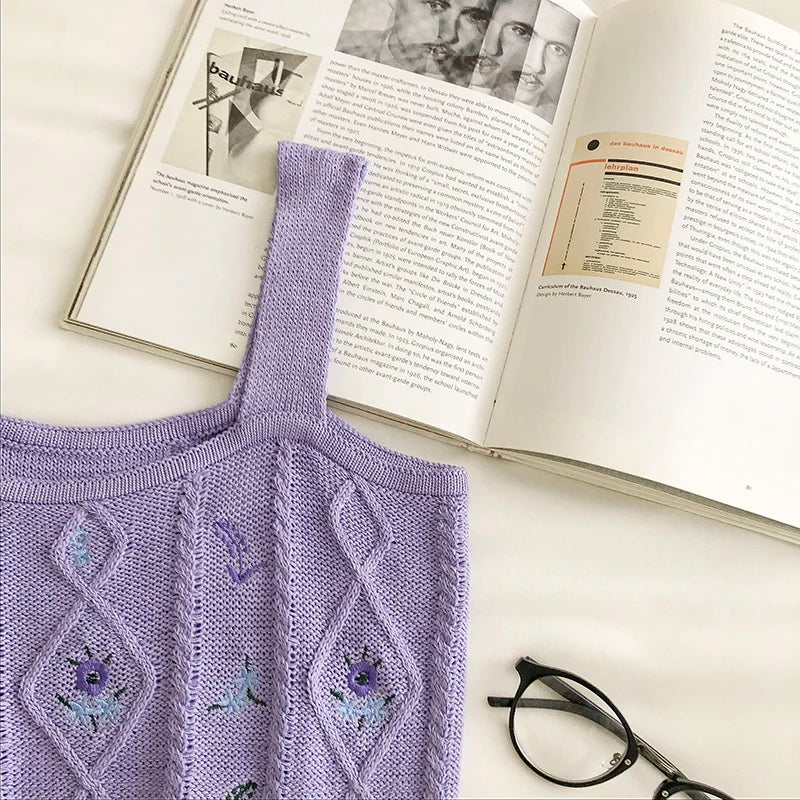 HELIAR Women Flower Embroidery Knitted Crop Tops Women Casual Tube Tops Casual Ribbed Cute Tops Crop Tops Women 2024 Summer