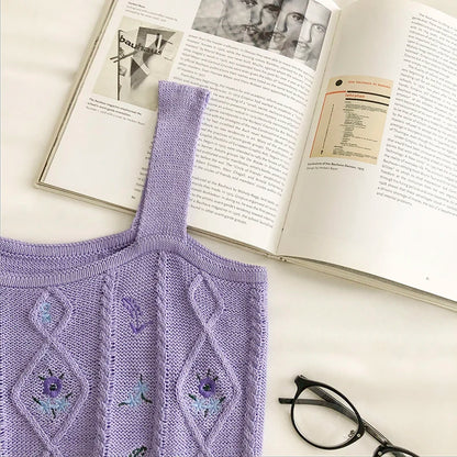 HELIAR Women Flower Embroidery Knitted Crop Tops Women Casual Tube Tops Casual Ribbed Cute Tops Crop Tops Women 2024 Summer