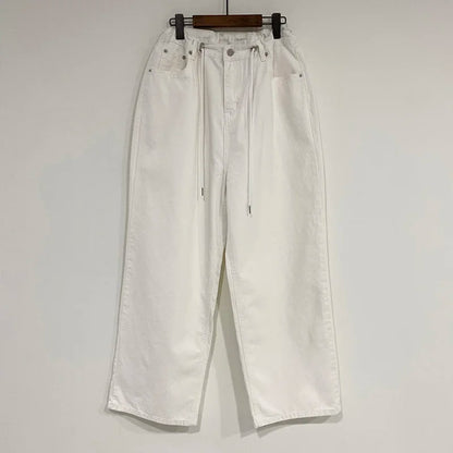 Korean Ins Retro Versatile High Waist Women's Straight Leg Jeans Summer New Fashion Loose Drawstring Design Women Wide Leg Jeans