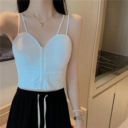 HELIAR Ziper Fly Crop Tops Wish Padded Underwear Tube Tops Women Cottons Crop Tops Basic Tops Women Basic Crop Tops 2025 Summer