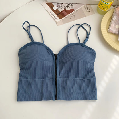 HELIAR Ziper Fly Crop Tops Wish Padded Underwear Tube Tops Women Cottons Crop Tops Basic Tops Women Basic Crop Tops 2025 Summer