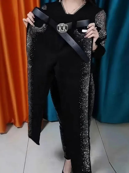 Women Jeans Autumn Spring 2025 Fashion High Waist Hot Drill Slim Cotton Elastic Denim Trousers Elegant Casual Black Pencil Pants