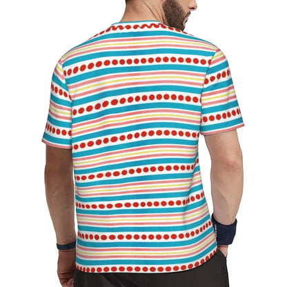 Gym T Shirt For Mens Retro Dots And Stripes T Shirts Fashion Blue Line Design Summer Tees O Neck Basic Graphic Clothes Plus Size