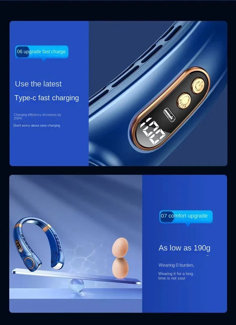 XIAOMI Charging Neck Fan 5 Speed Portable Digital Display 4000mAh Rechargeable Bladeless Electric fan Air Conditioner For Sport