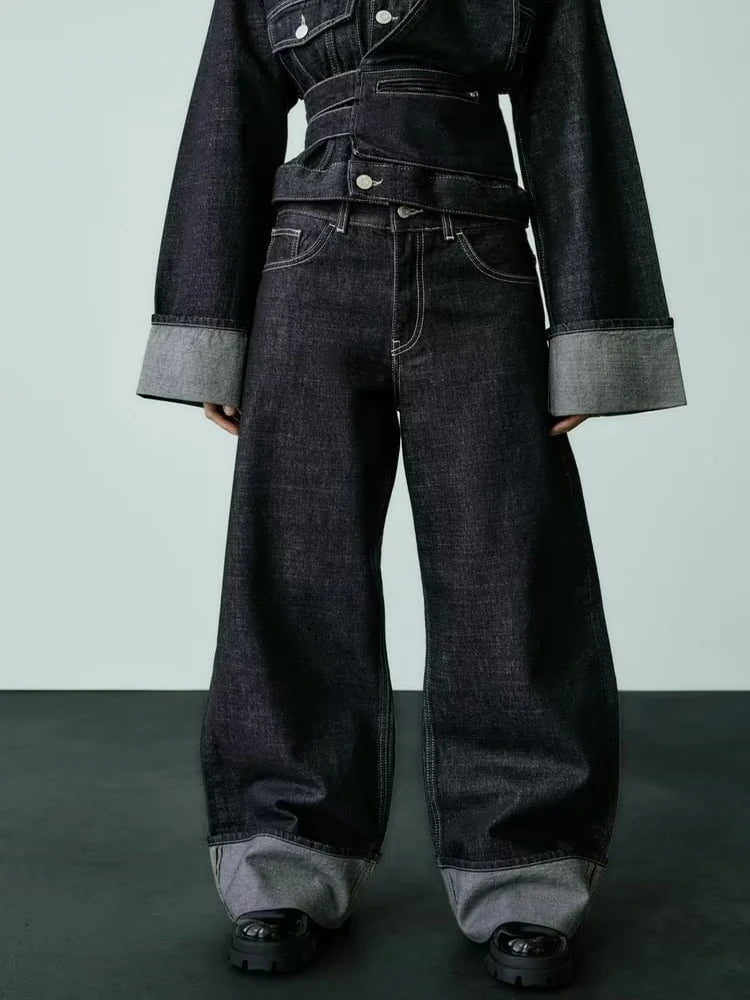 Women's New High-Waisted Jeans Slim High-Waisted Trailing Trousers Rolled Leg Loose Jeans Fashion Casual Wide-Leg Jeans