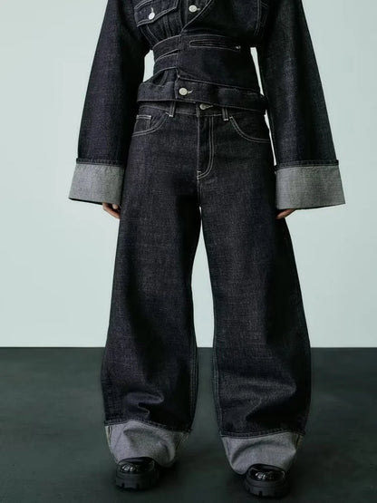 Women's New High-Waisted Jeans Slim High-Waisted Trailing Trousers Rolled Leg Loose Jeans Fashion Casual Wide-Leg Jeans