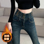 winter warm thick fleece woman's jeans with high waist jeans woman mom jeans women's jeans for women jean femme clothe black