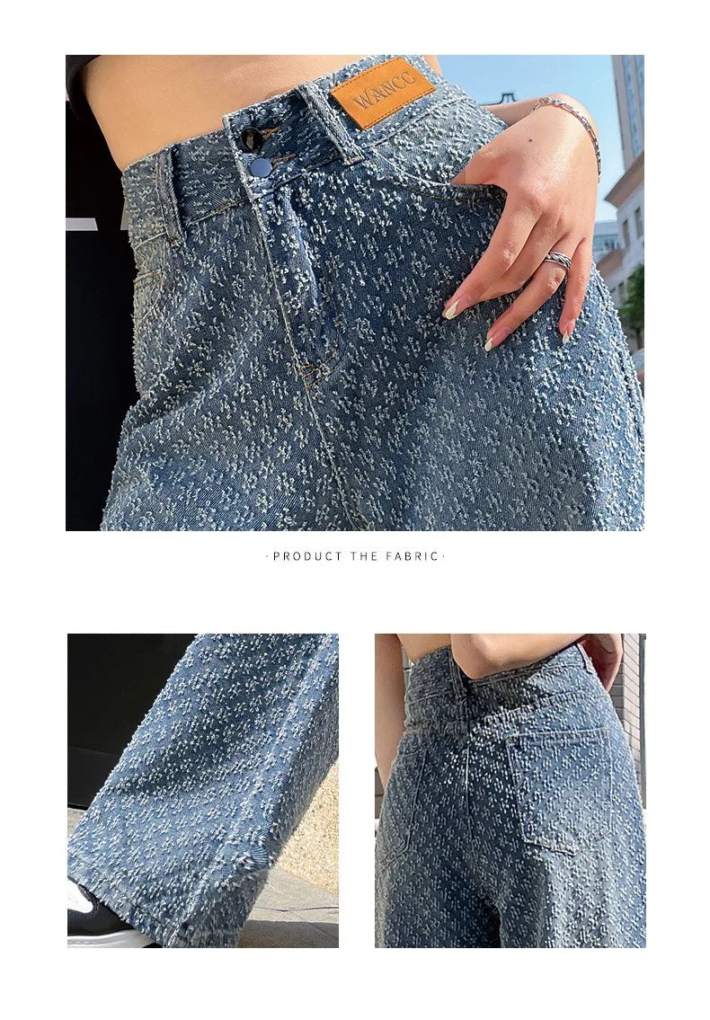 Ripped Jeans for Women Casual Streetwear New Spring Autumn High Waist Straight Leg Pants Fashion White Blue Denim Trousers