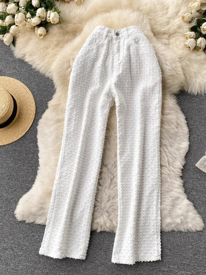 Ripped Jeans for Women Casual Streetwear New Spring Autumn High Waist Straight Leg Pants Fashion White Blue Denim Trousers