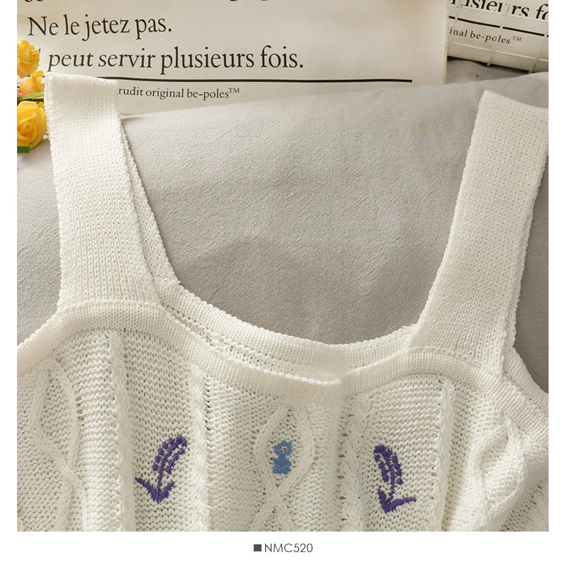 HELIAR Women Flower Embroidery Knitted Crop Tops Women Casual Tube Tops Casual Ribbed Cute Tops Crop Tops Women 2024 Summer