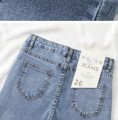 Black Grey Jeans Women's Slimming Cropped Pants Chic Versatile Student Short Trousers Long Pants Slim Fit Sihouette Smoothing