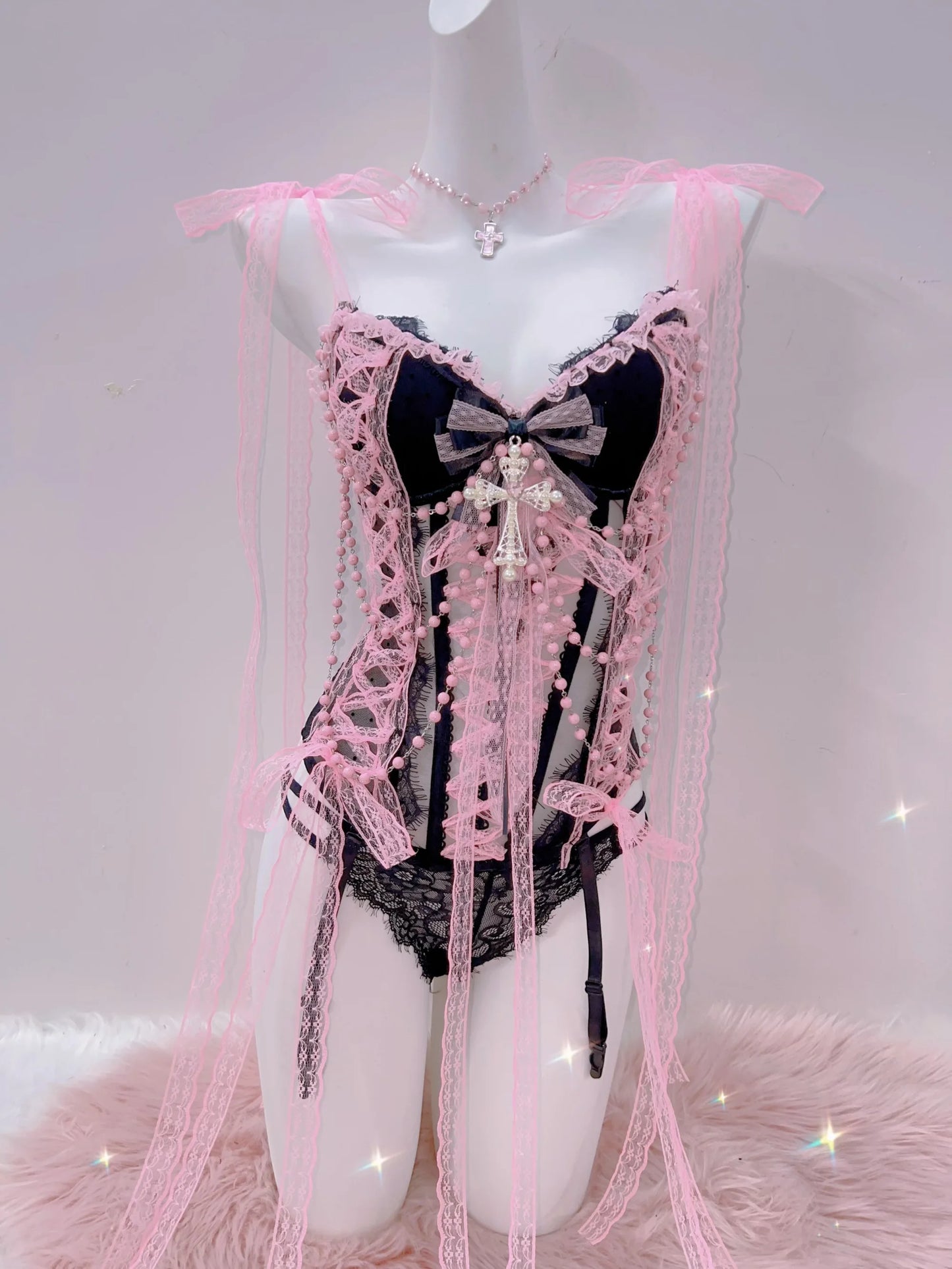 Cross Tank Tops Lace Tank Tops Pink crop top  gothic  tank tops  y2k tops y2k fashion LolitaTank TopsKawaii Tank Tops   bow tops