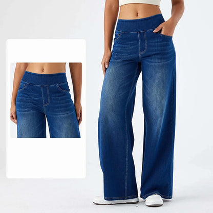 Women Baggy Jeans Streetwear High Waist Wide Leg Denim Pants Retro Elastic Waist Blue Loose Female Trousers 2025