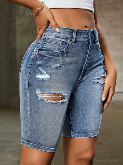 Jeans Shorts Women Casual Denims Hole Slim Fit Washed Distressed Pockets Casual Ladies Sheath Short Pants Streetwear 2025