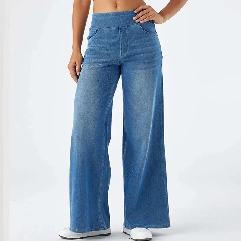 Women Baggy Jeans Streetwear High Waist Wide Leg Denim Pants Retro Elastic Waist Blue Loose Female Trousers 2025