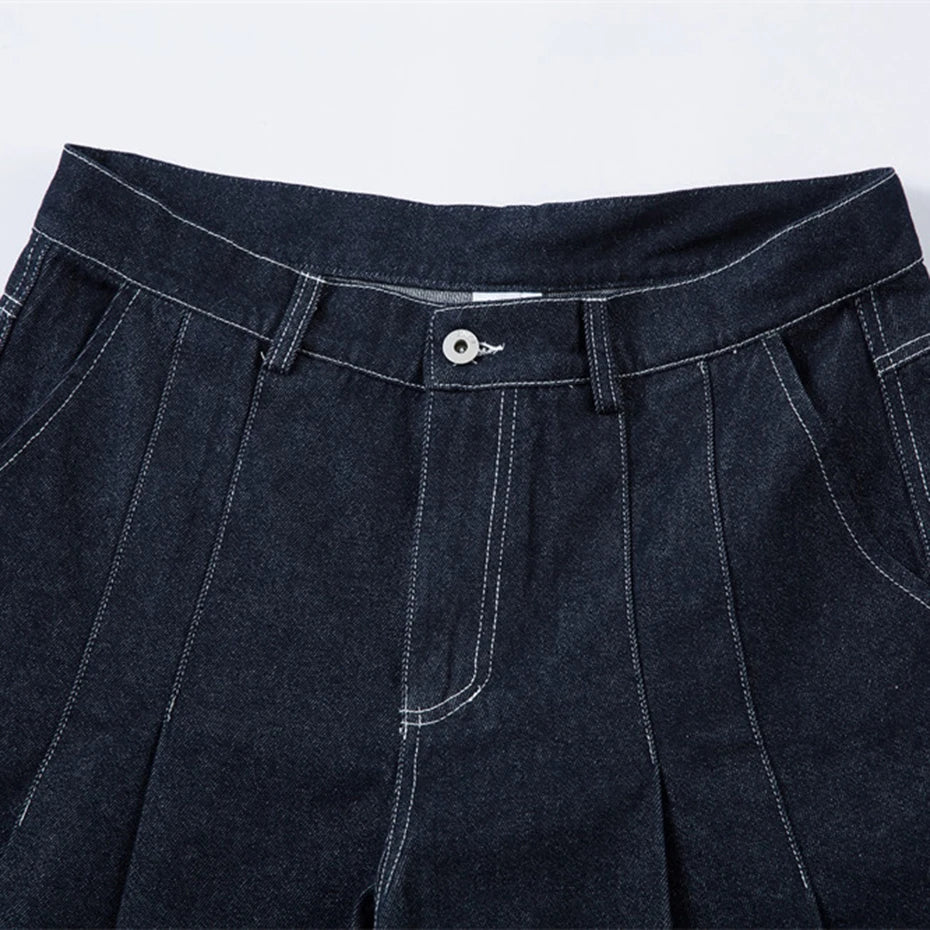 Pleated Baggy Jeans Men Loose Wide Leg Jeans Trousers Streetwear Harajuku Hip Hop Jeans Denim Pants